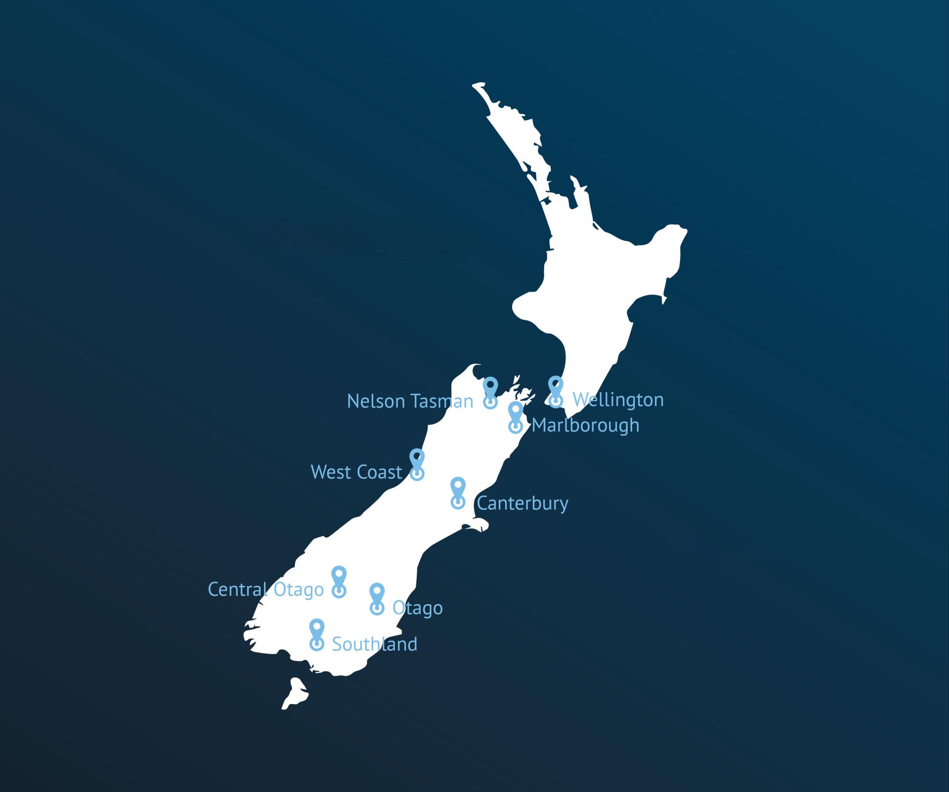 Map of UPVC locations around New Zealand